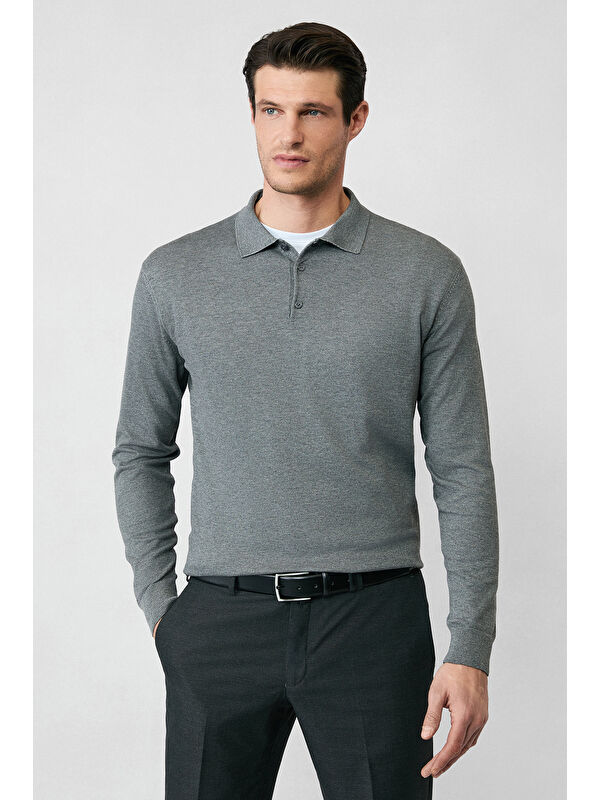 Kiğılı Regular Fit Düğmeli Polo Yaka Triko Kazak