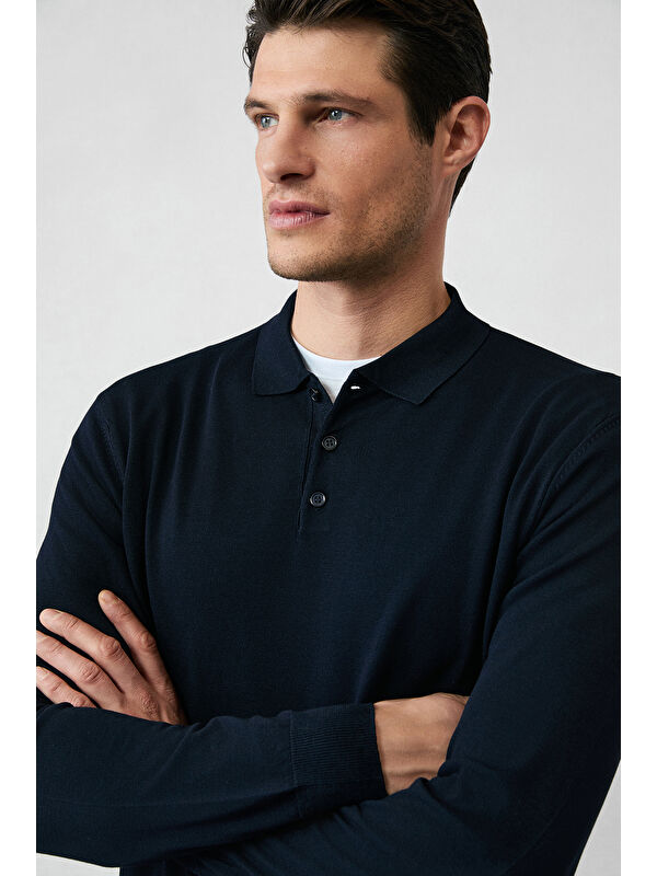 Kiğılı Regular Fit Düğmeli Polo Yaka Triko Kazak