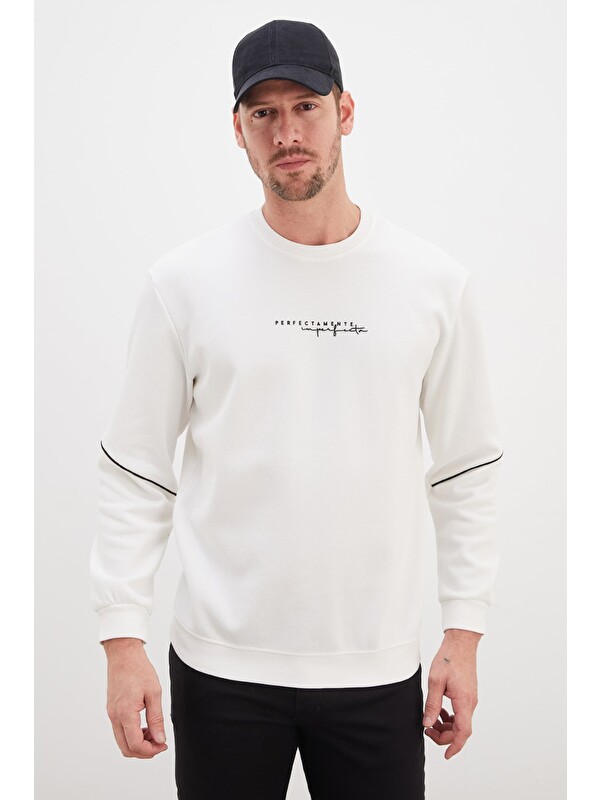Fullamoda Perfect Baskılı Çizgili Pike Kumaş Sweatshirt