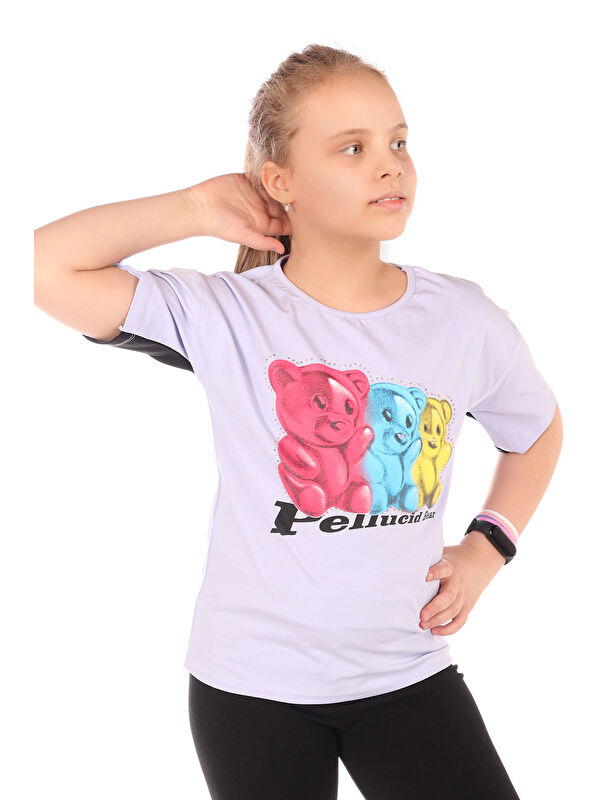 Toontoykids Kız Çocuk Baskılı Bisiklet Yaka Kısa Kollu Tişört 22235