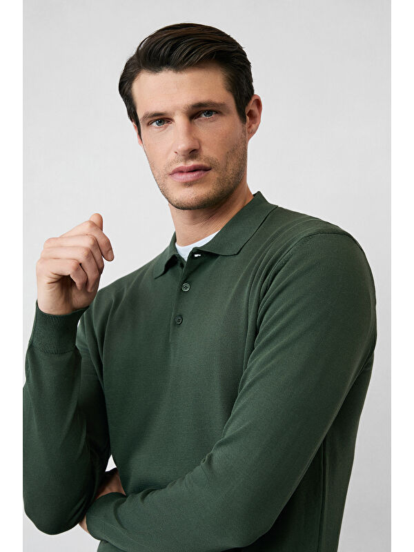 Kiğılı Regular Fit Düğmeli Polo Yaka Triko Kazak