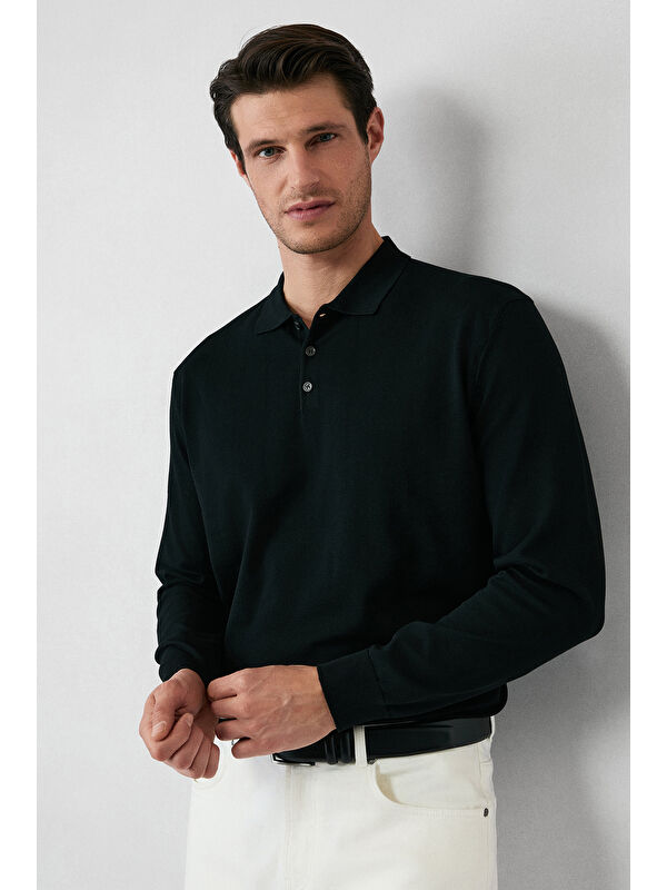 Kiğılı Regular Fit Düğmeli Polo Yaka Triko Kazak