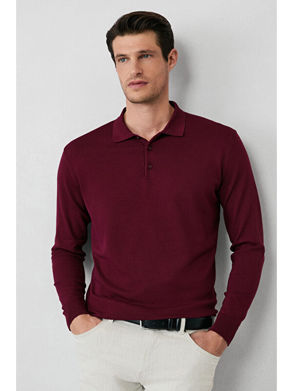 Kiğılı Regular Fit Düğmeli Polo Yaka Triko Kazak