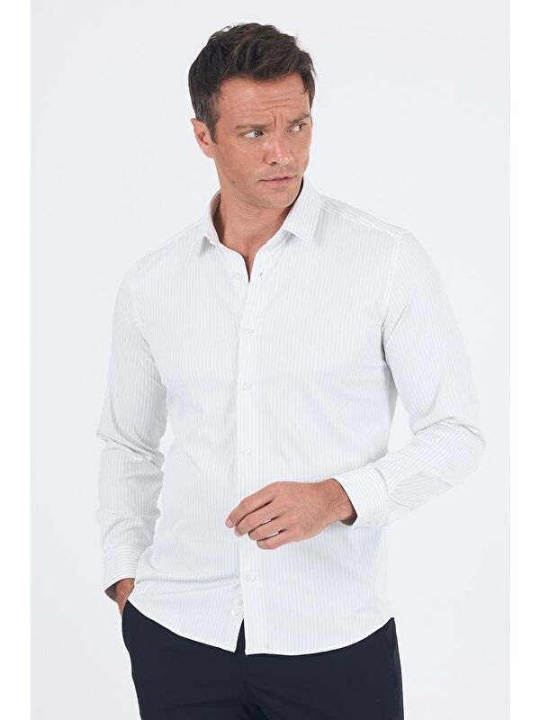 İMZA Beyaz Uzun Kol Sert Yaka Cepsiz Easy To Iron Slim Fit Esnek Gömlek 1004250230