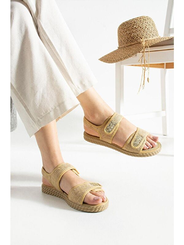 Lossa Hasır Detaylı Bantlı Kadın Sandalet - Görsel 3