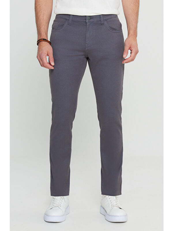 Altınyıldız Classics Erkek Antrasit Pamuklu Slim Fit Dar Kesim 5 Cepli Armürlü Esnek Casual Pantolon