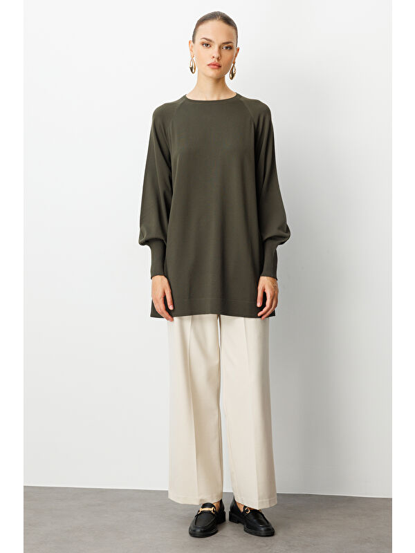 Mizalle Balon Kollu Rayon Haki Tunik