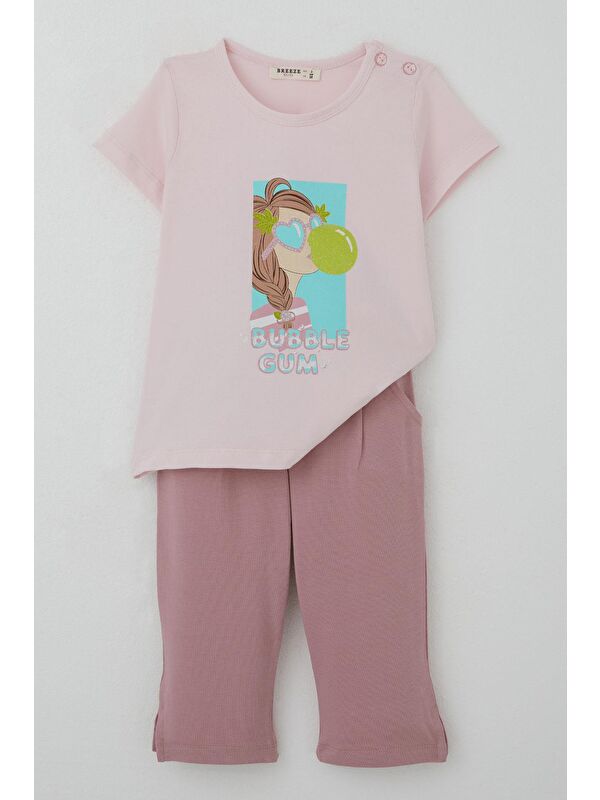 Breeze Kız Çocuk Taytlı Takım Sakız Kraliçesi Kız Baskılı Pembe (1.5-5 Yaş)