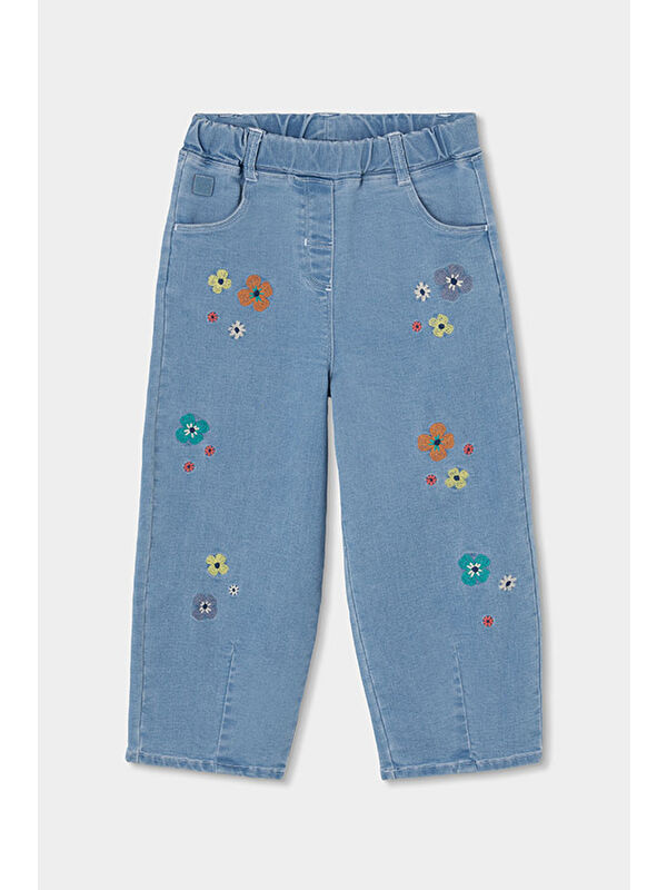 Boboli Çiçek Nakışlı Denim Pantolon 2-6 Yaş Mavi