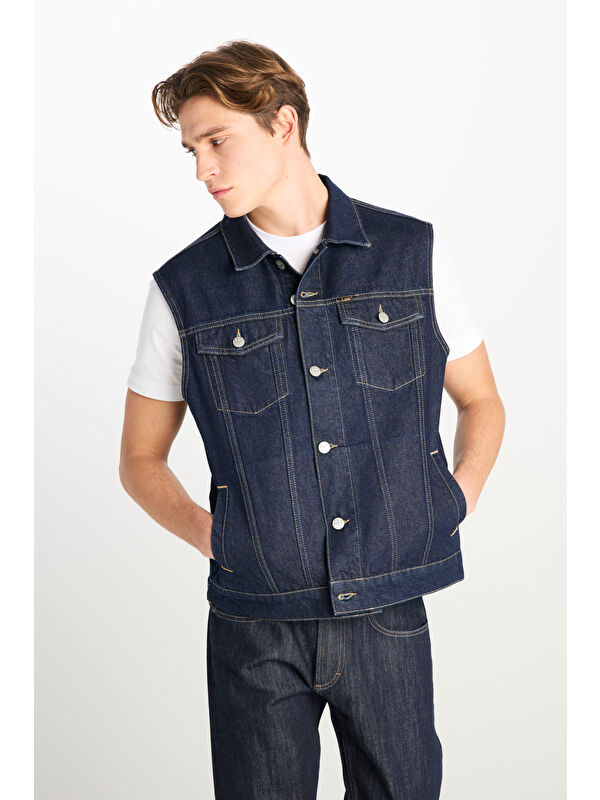 Lee %100 Pamuk Relaxed Fit Lacivert Denim Yelek