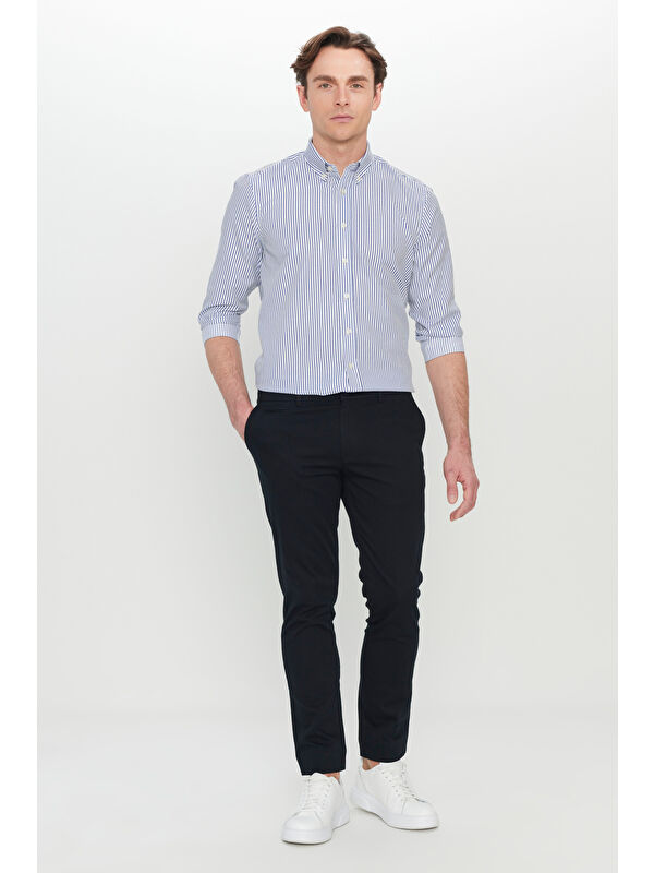 Altınyıldız Classics Erkek Siyah Pamuklu Slim Fit Armürlü Yan Cepli Esnek Casual Pantolon