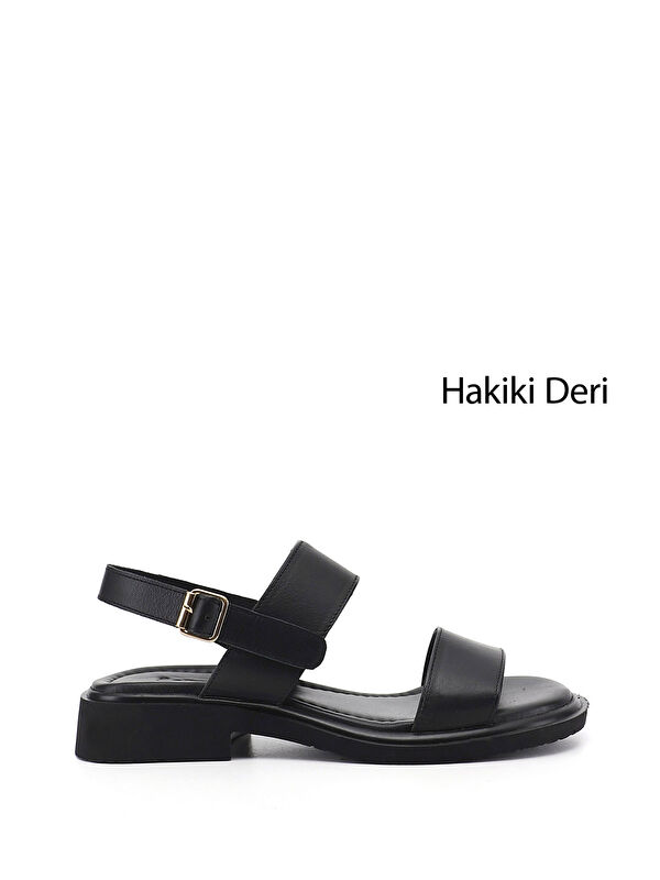 GÖNDERİ(R) Kadın SİYAH Tokalı Bantlı Hakiki Deri Sandalet