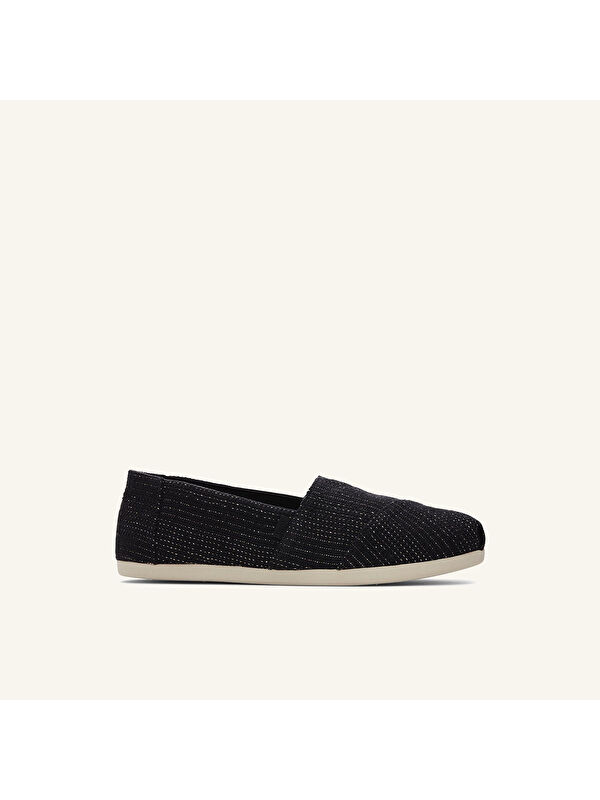 Toms Siyah Toms Espadril Alpargata Kadın 10020656 10020665 Classic Metallic Linen Stripe