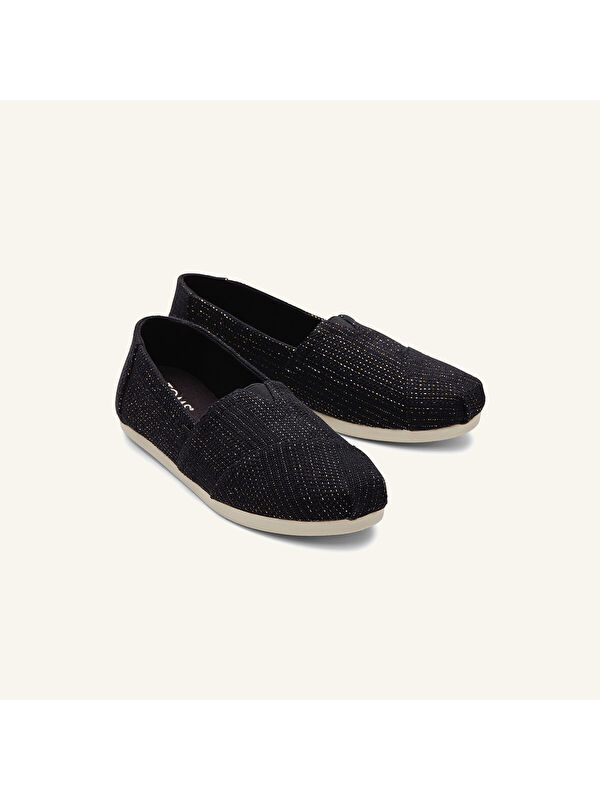 Toms Siyah Toms Espadril Alpargata Kadın 10020656 10020665 Classic Metallic Linen Stripe
