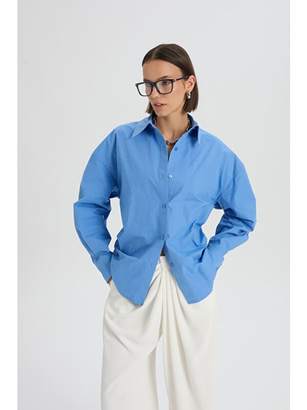 Mai Collection Oversize Mavi Gömlek