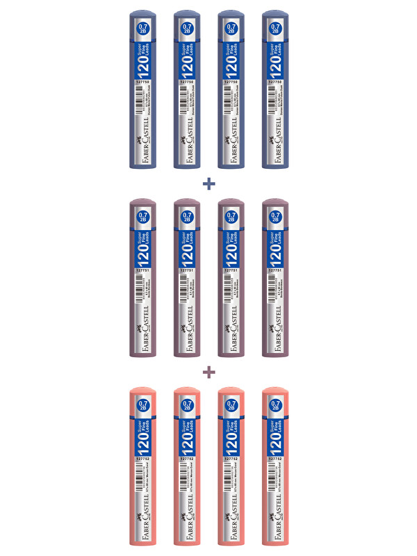 Faber-Castell Grip, 0,7 mm, 120'li Min, 12'li Set, 2B Mekanik Kalem Ucu, 3 Renk, Soft‑Touch, Kolay Taşınabilir