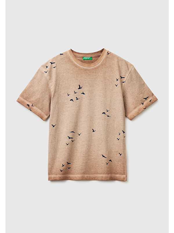 United Colors Of Benetton Erkek Çocuk Kahverengi Çoklu Baskılı Yuvarlak Yaka T-Shirt