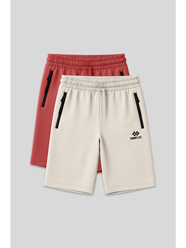 Tommylife Standart Kalıp 2li Paket Bej-Kiremit Erkek Şort - 81136