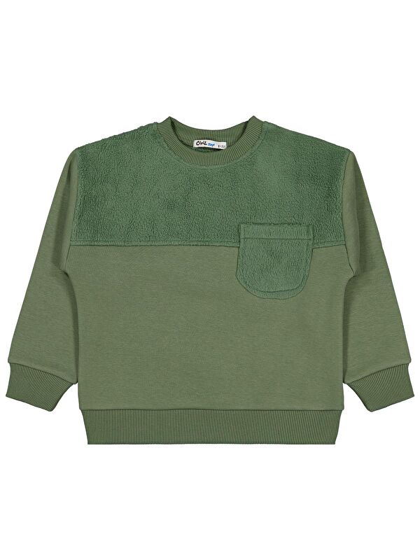 Civil Boys Pelüş Garnili 6-9 Yaş Sweatshirt - Haki 9-10 Yaş