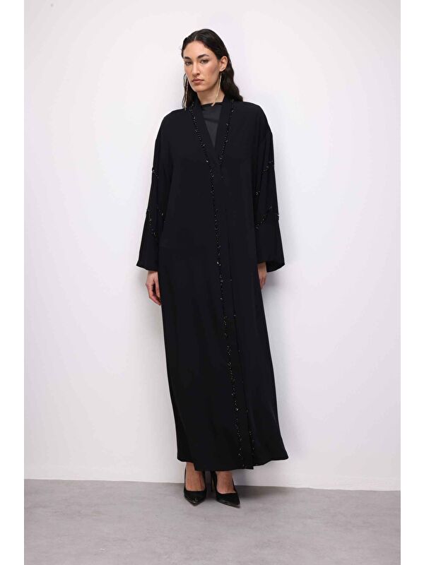 Mizalle Boncuk Nakışlı Siyah Abaya