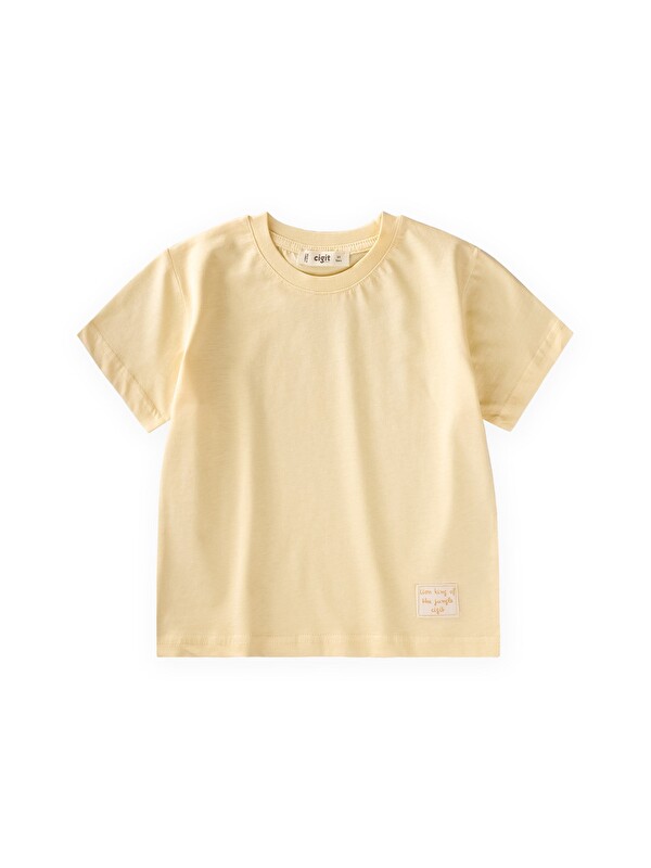 CİGİT Etiket Detaylı T-Shirt 2-10 Yaş Sarı