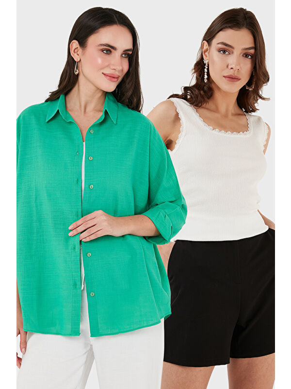Lela Streç Pamuklu Oversize Fit 2' li Paket Gömlek-Atlet Set 67810014979S2