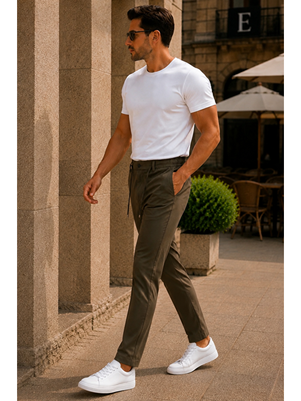 Danger Erkek Premium Poliamid Kumaş Comfort Fit Jogger Haki Pantolon - 252DNGR