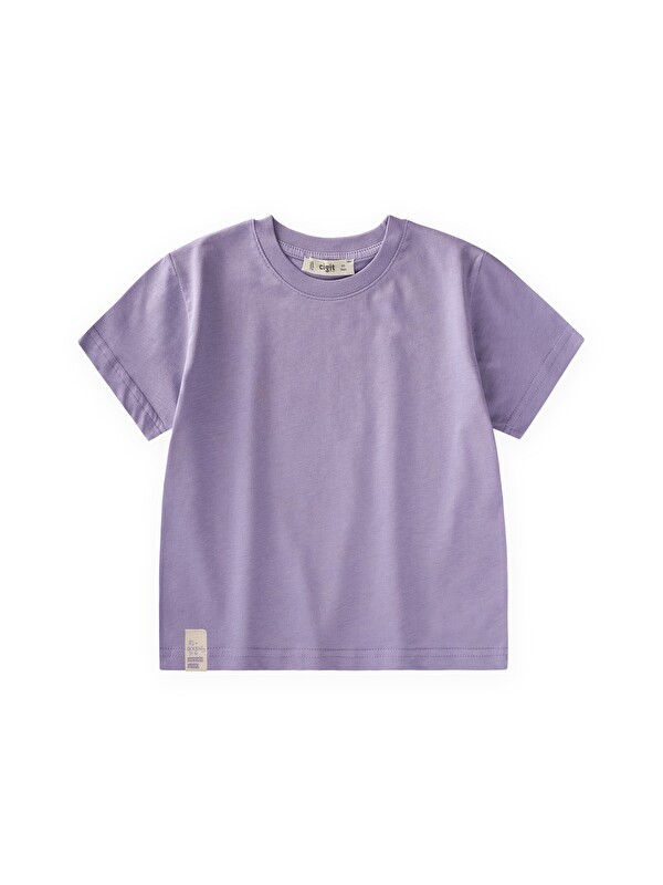 CİGİT Etiket Detaylı T-Shirt 2-10 Yaş Lila