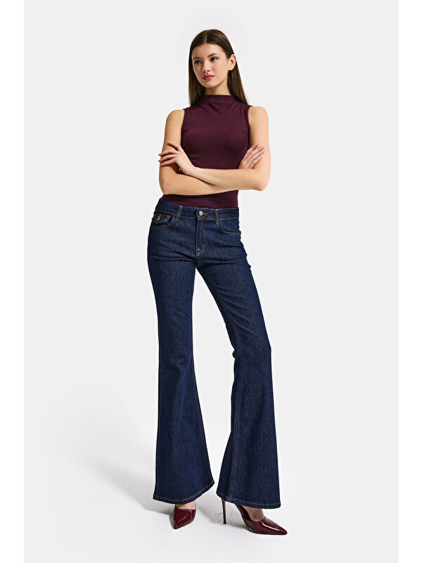 It's Basic Kadın İndigo Selvedge 7s6-50 Flare Fit Esnek Kumaş Denim Jean