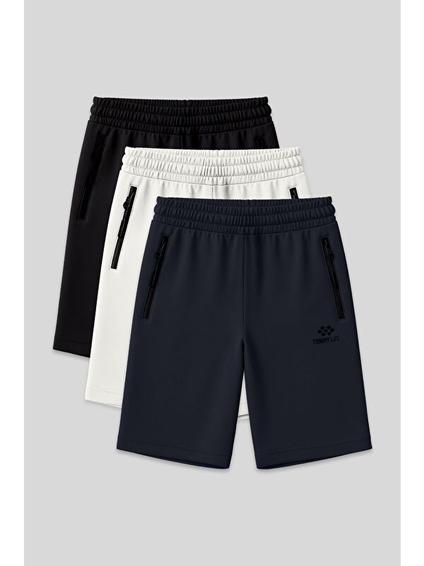 Tommylife Standart Kalıp 3lü Paket Siyah-Lacivert-Ekru Erkek Şort - 81136