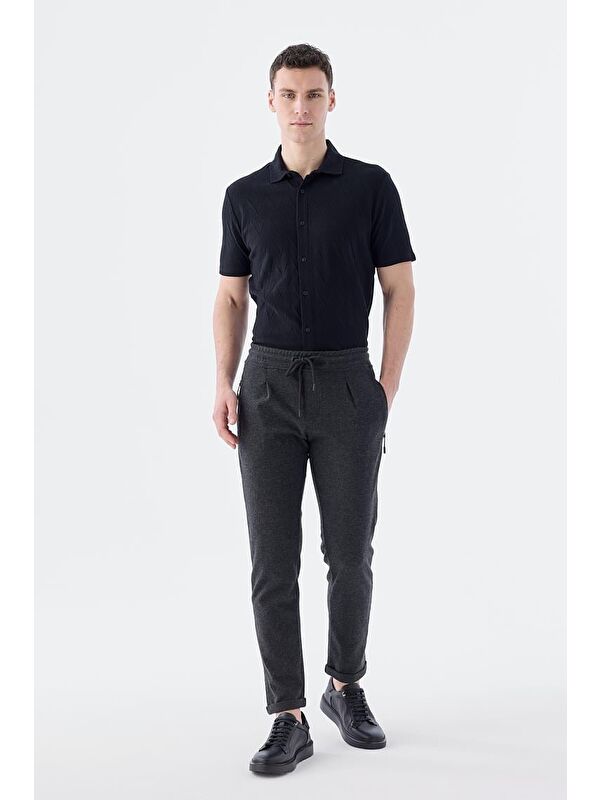JAKAMEN Siyah Slim Fit Beli Lastikli Jogger Pantolon