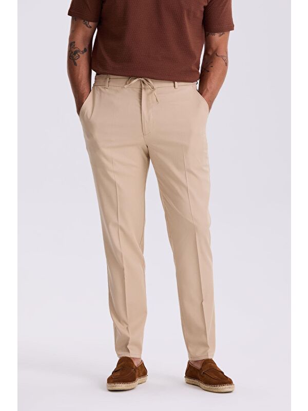 JAKAMEN Bej Comfort Fit Beli Lastikli Rahat Kesim Jogger Pantolon