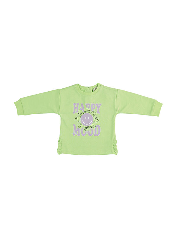 Panço Kız Bebek Baskılı Yeşil Sweatshirt