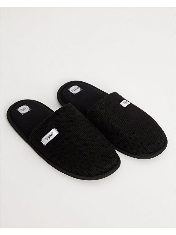 Erkek Kışlık Sıcak Tutan Siyah Triko Ev İçi Terlik- Duncan - Görsel 2