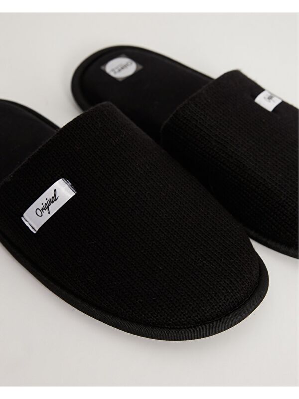 Erkek Kışlık Sıcak Tutan Siyah Triko Ev İçi Terlik- Duncan - Görsel 3