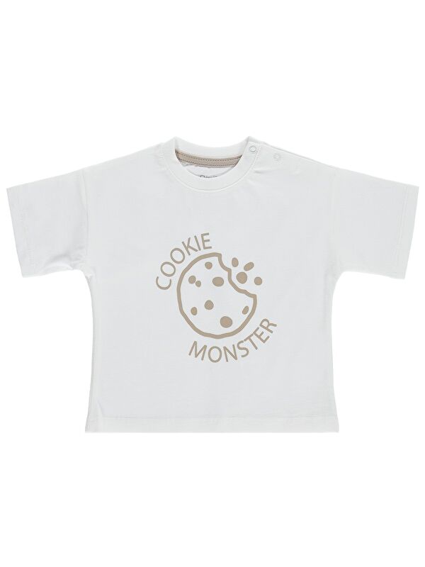 Civil Baby Cookie Monster 3-12 Ay Tişört - Ekru