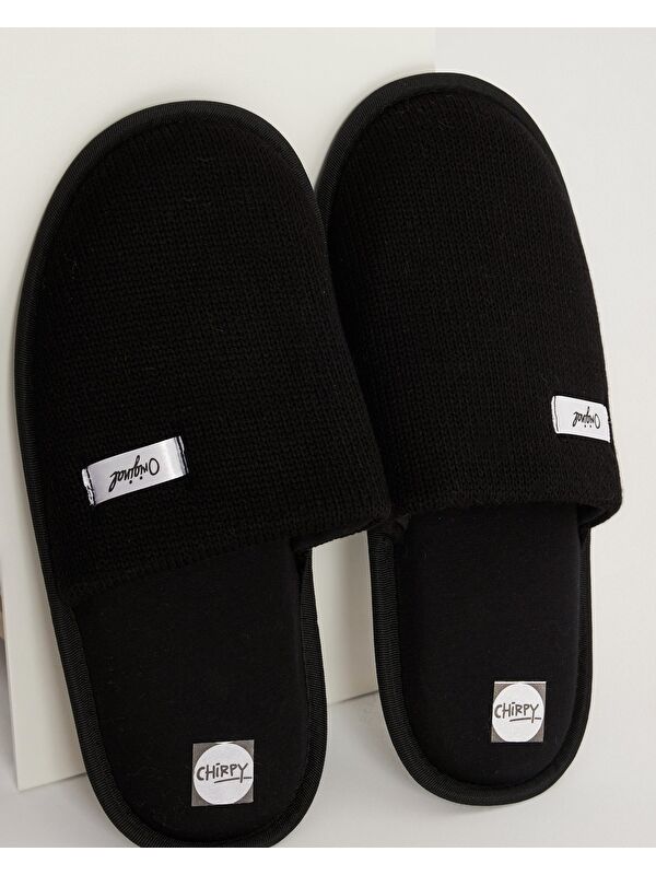 Erkek Kışlık Sıcak Tutan Siyah Triko Ev İçi Terlik- Duncan - Görsel 5