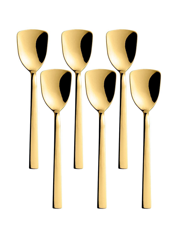 Kitchen Design Lab Lüks Gold Renk Paslanmaz Çelik Kutulu 6'lı Dondurma Kaşığı ve Tatlı Kaşığı
