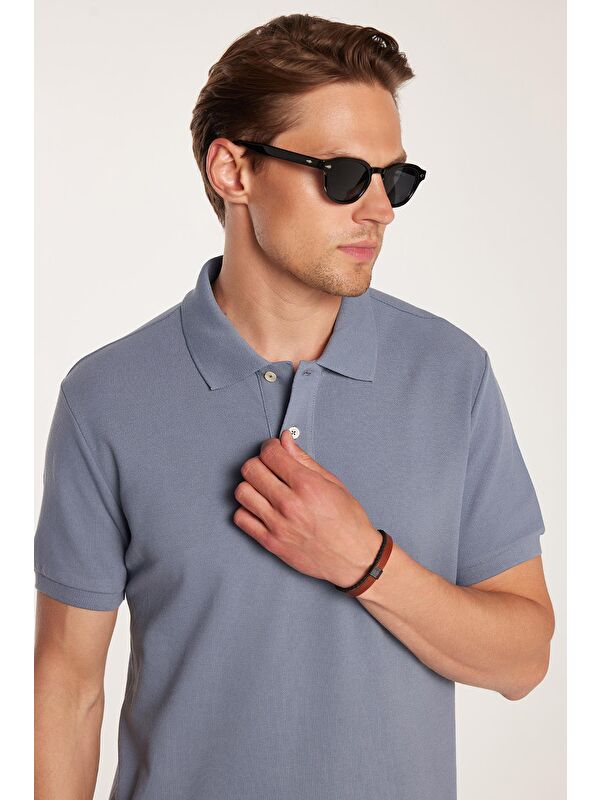 TUDORS Erkek Slim Fit Dar Kesim %100 Pamuk Füme Polo Yaka Tişört