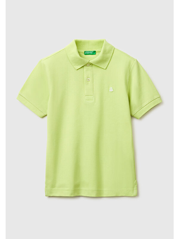 United Colors Of Benetton Erkek Çocuk Açık Sarı Logolu Pike Polo T-Shirt