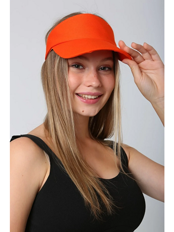 Luminos Butik Kadın Vizör - Tenisçi - Golf / Siperlik Turuncu Şapka Spk13