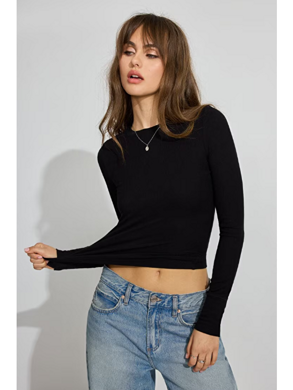 Madmext Siyah Bisiklet Yaka Slim Fit Kadın Body Mg2564