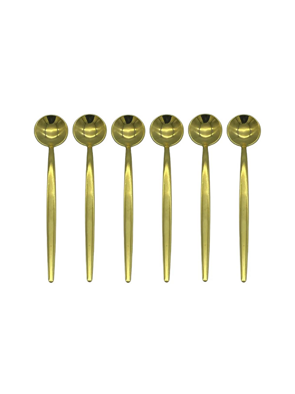Kitchen Design Lab Gold Yuvarlak Tatlı Kaşık Seti 6 Adet 18/10 Paslanmaz Çelik 6 Kişilik Tatlı Kaşığı Seti 18cm