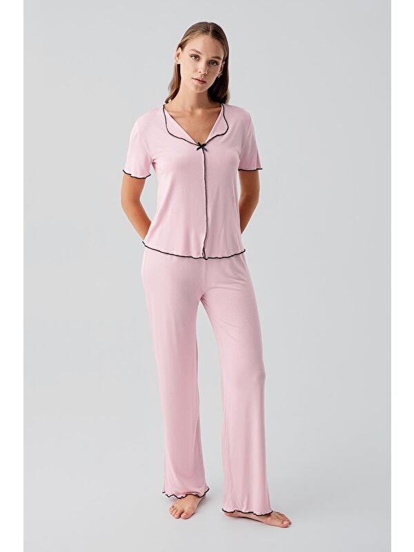 Artış Kısa Kollu Fiyonklu Esnek Elastanlı Viskoz Soft Pijama Takım 19214