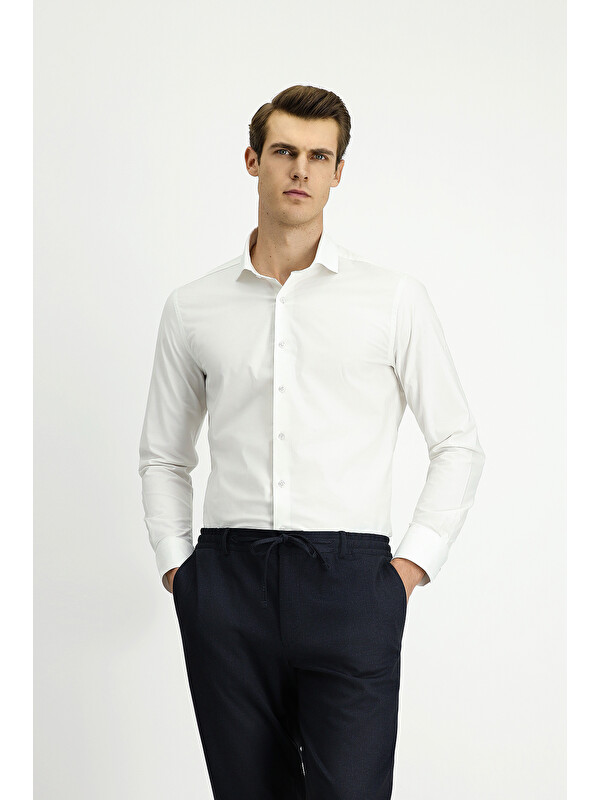 Kiğılı Uzun Kol Slim Fit Dar Kesim Klasik Pamuklu Gömlek