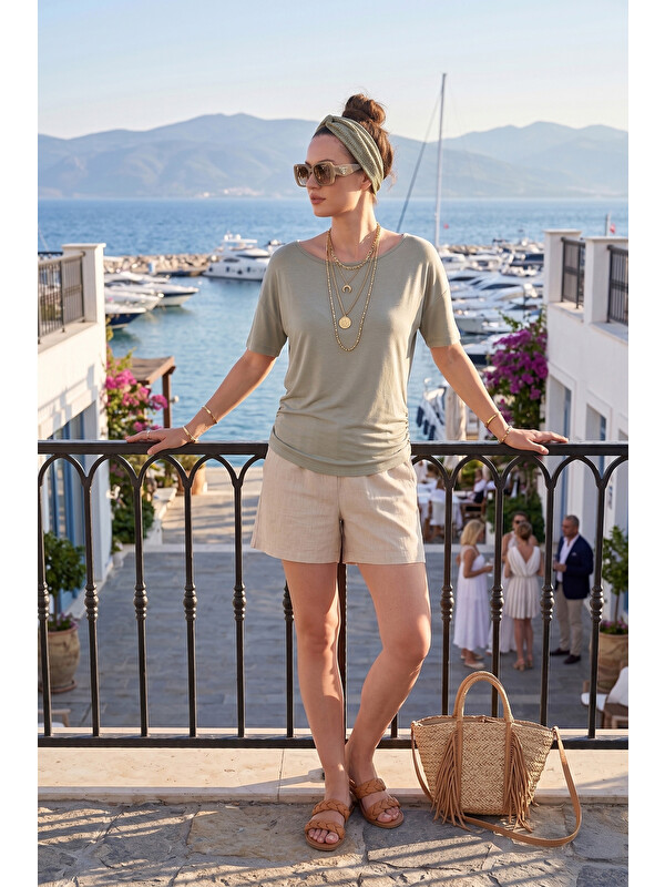 Lela Standart Fit Drape Detaylı Yarasa Kol T Shirt 5866962