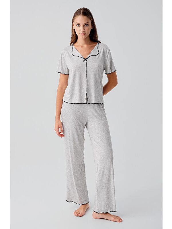 Artış Kısa Kollu Fiyonklu Esnek Elastanlı Viskoz Soft Pijama Takım 19214