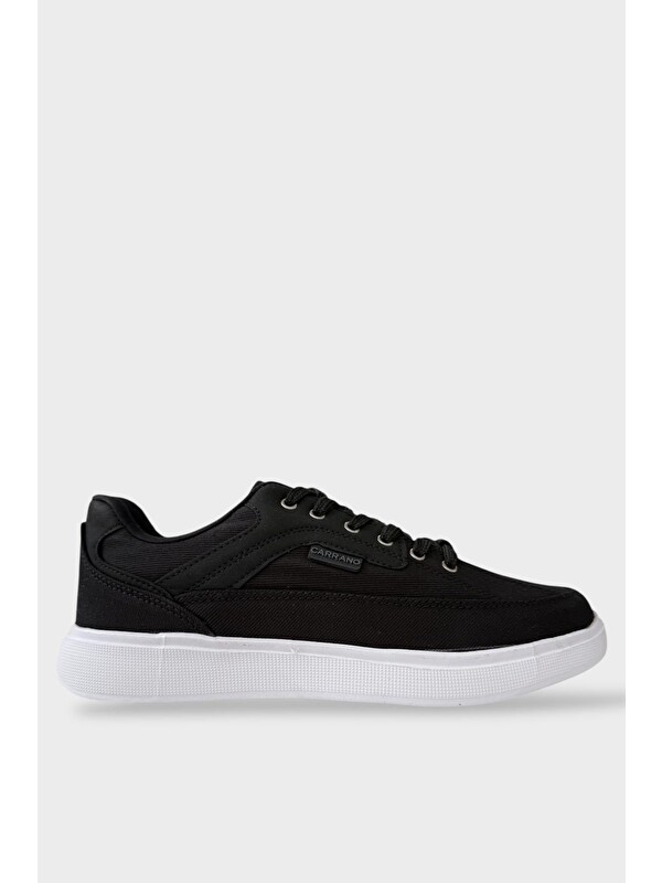 LİGER Erkek Keten Gabardin Kumaş Günlük Sneaker Ayakkabı Sİyah - Beyaz