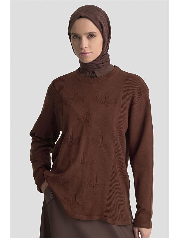 ARMİNE Desenli Kazak 25Kd7010 Kahverengi