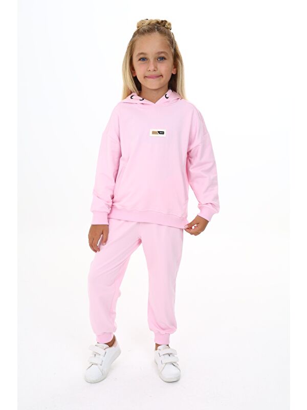 Toontoykids Kız Çocuk 2'li Takım Baskılı Kapüşonlu Sweatshirt & Beli Paçası Lastikli Jogger Eşofman Altı - Garn